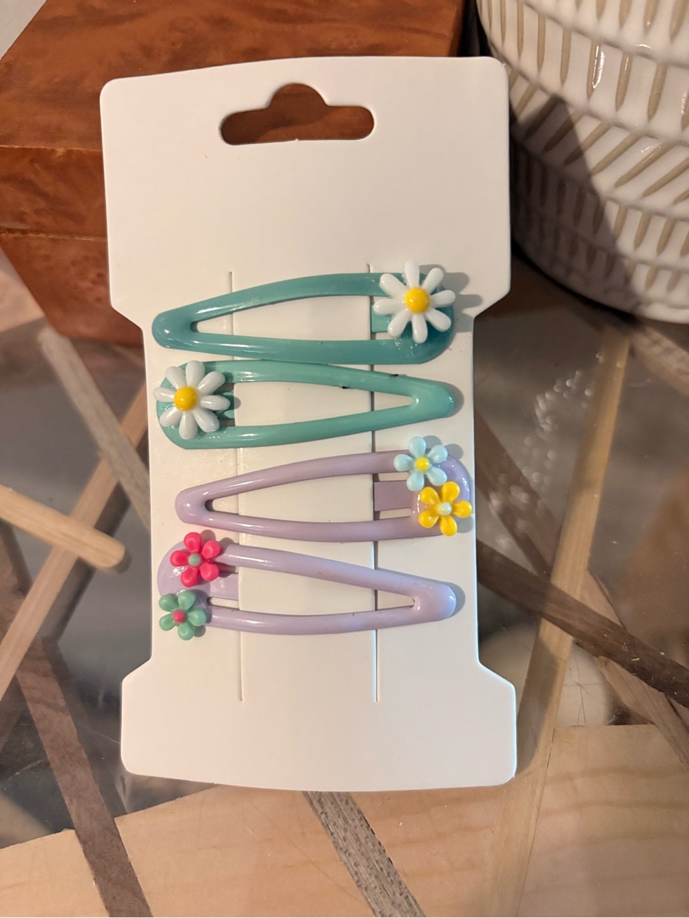 Kids Daisy Snap Hair Clip Set - Mint Green & Lavender